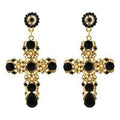 Midnight Crosses — Black & Gold Baroque Earrings