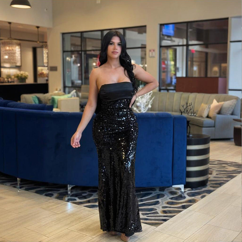 Robe Sirène Nocturne – Bustier Satiné & Sequins