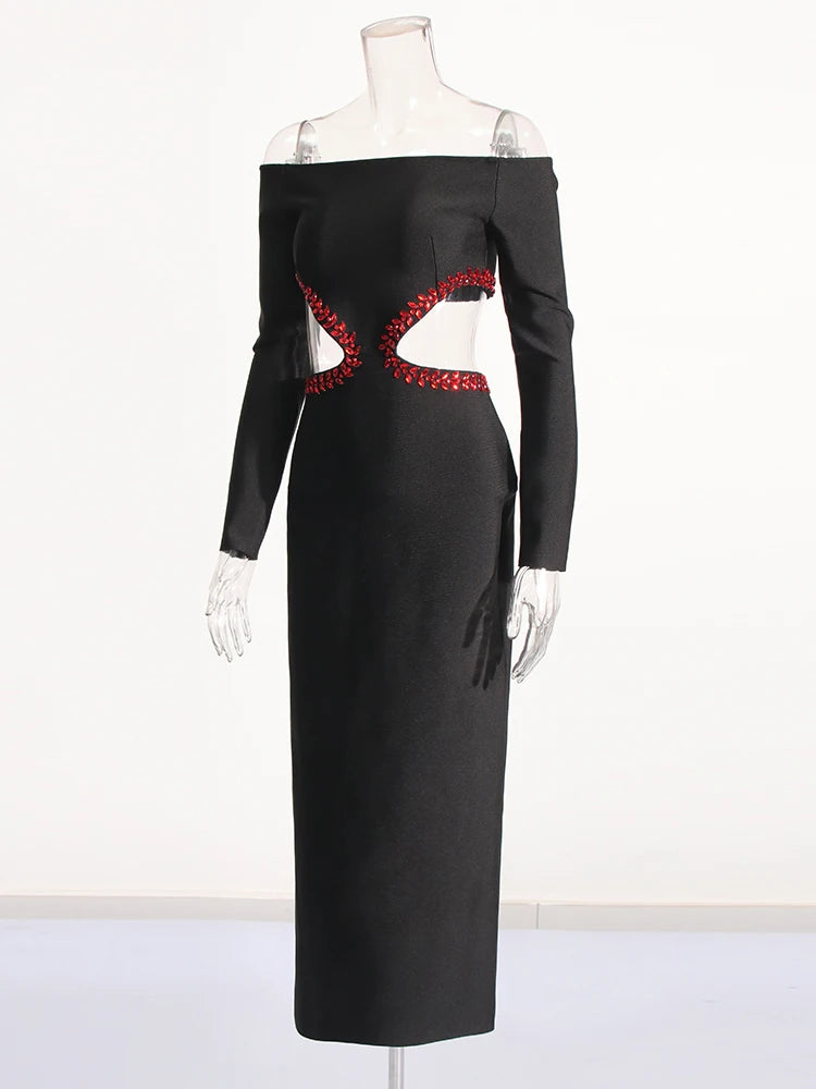 Robe Noire Vampire aux Découpes Rouge Sang