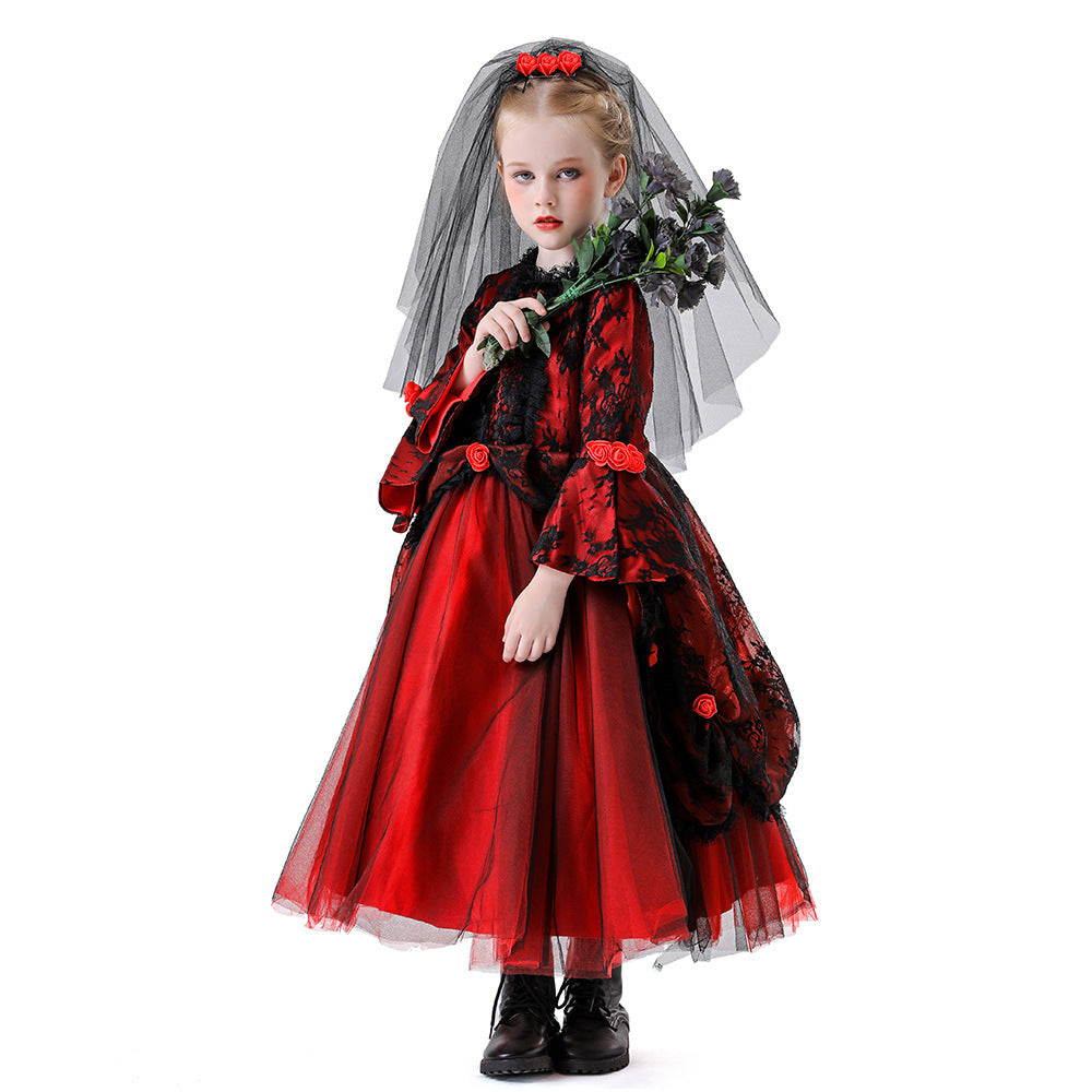 Petite Mariée Écarlate – Robe Gothique Enfant