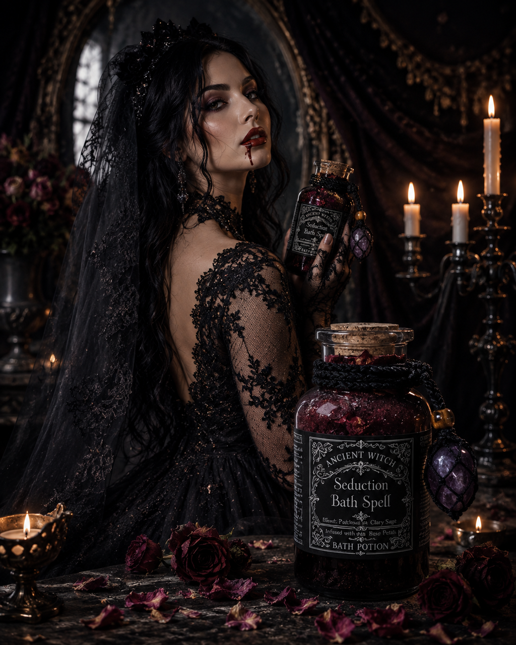 Seduction Spell – Bath Potion & Amethyst Amulet