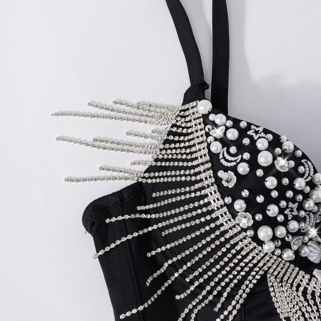 Bustier Écume de Minuit – Perles & Franges ». 🌙🥂
