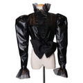 Veste Victorienne Noire en Similicuir – Manches Bouffantes & Nœud
