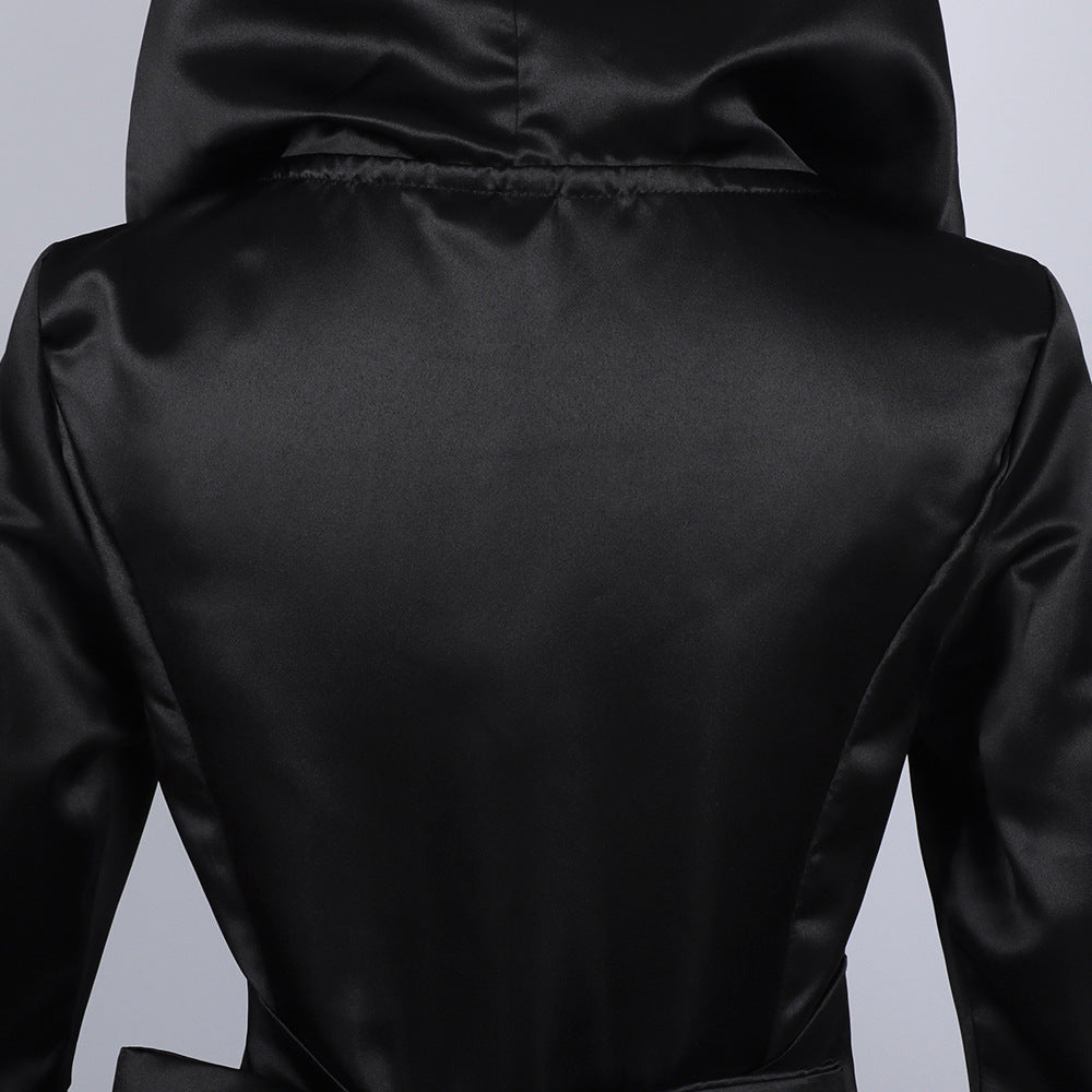 🖤 Robe Nocturne à Capuche – Satin Noir