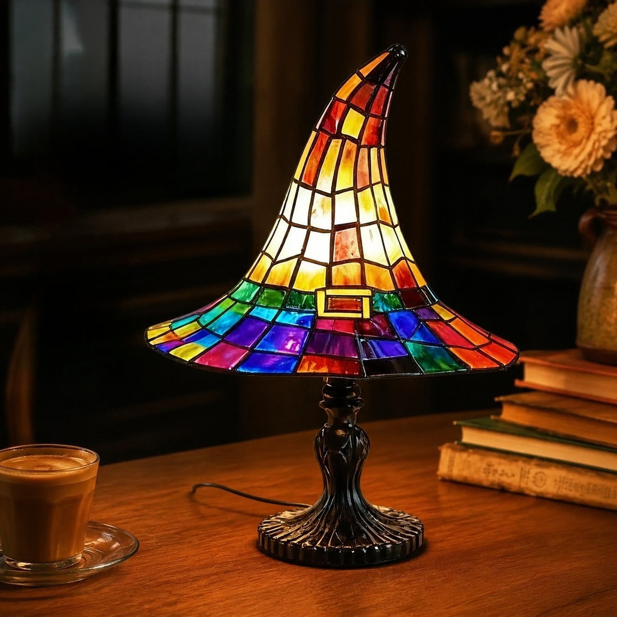 La Lueur de Salem — Lampe Chapeau de Sorcière Vitrail