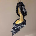 Escarpins Nocturne de Dentelle – Satin Noir & Strass