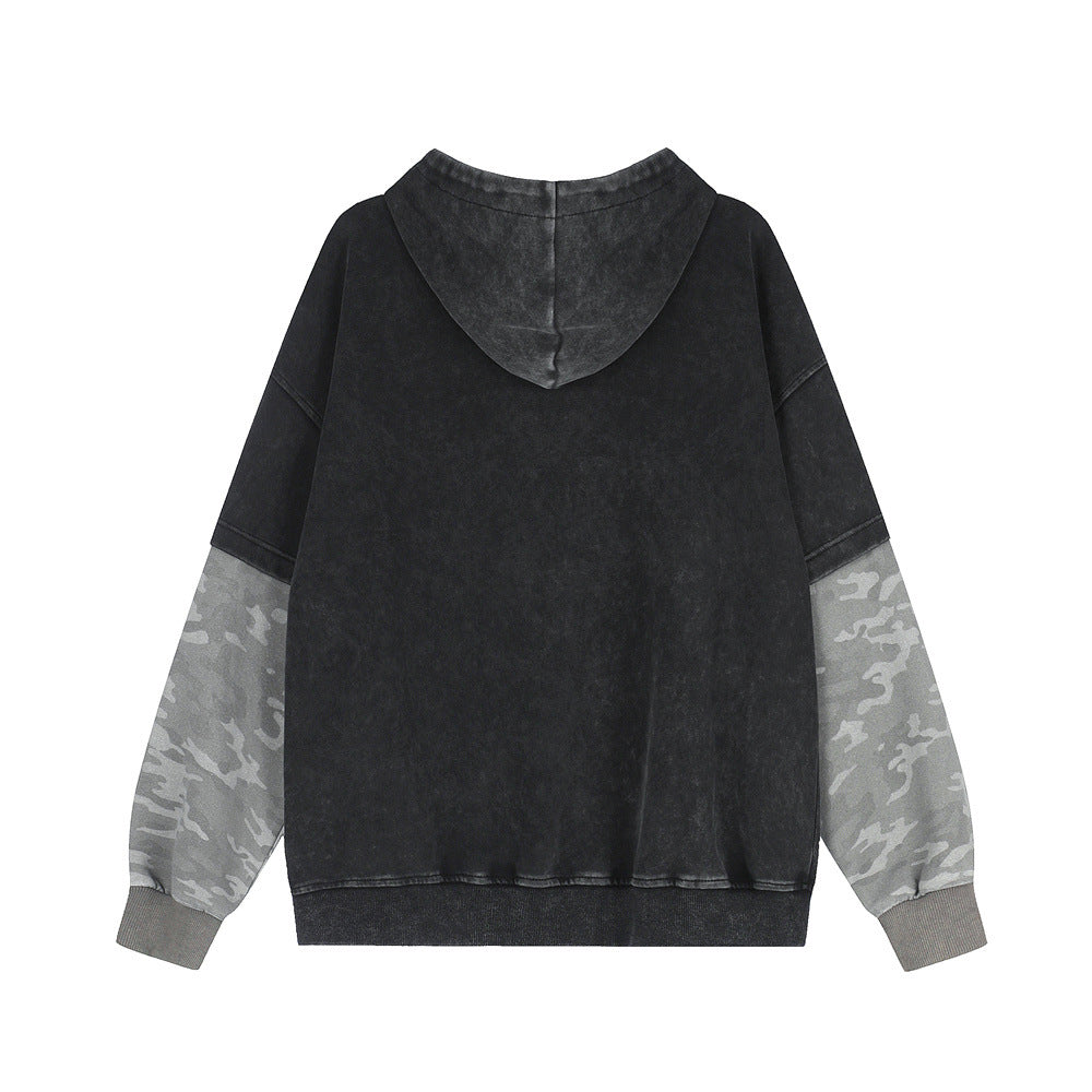 Hoodie Nocturne – Noir délavé & camouflage