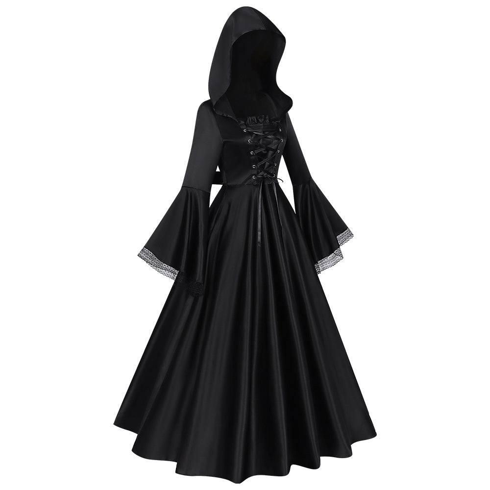 🖤 Robe Nocturne à Capuche – Satin Noir