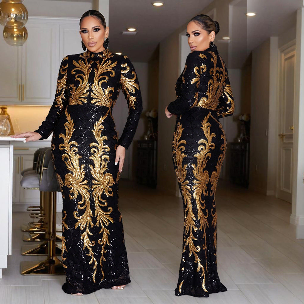 Robe Vaudou Baroque Noire & Or – Prêtresse de Minuit
