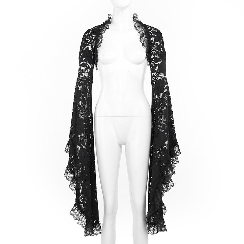 ❄️ The Black Queen's Veil — Long Goth Lace Dress