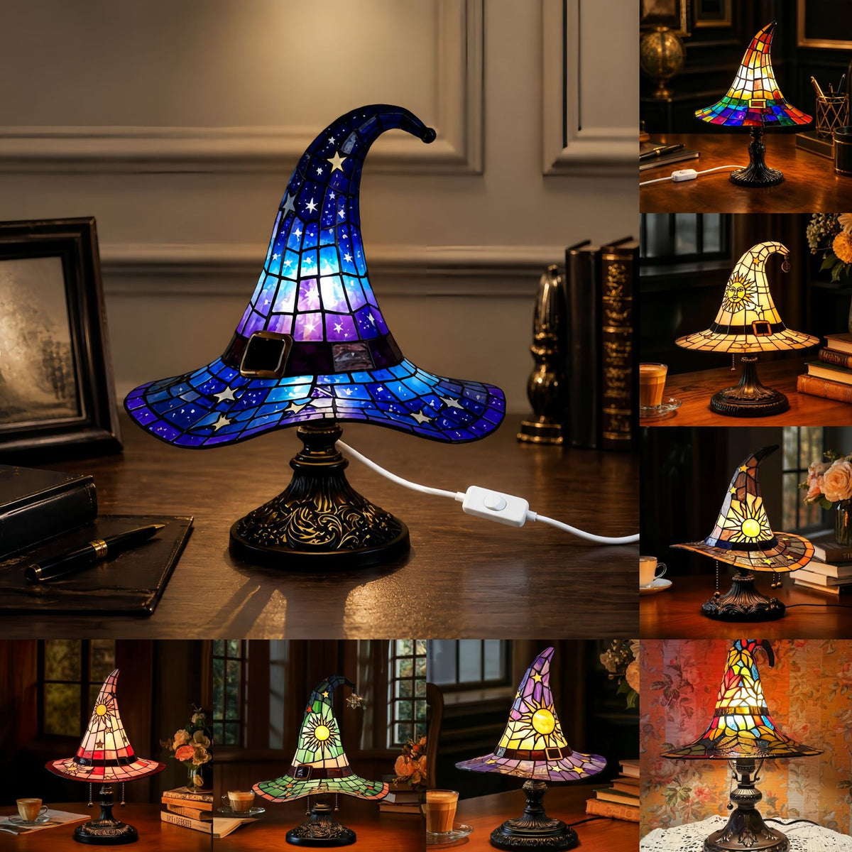 La Lueur de Salem — Lampe Chapeau de Sorcière Vitrail