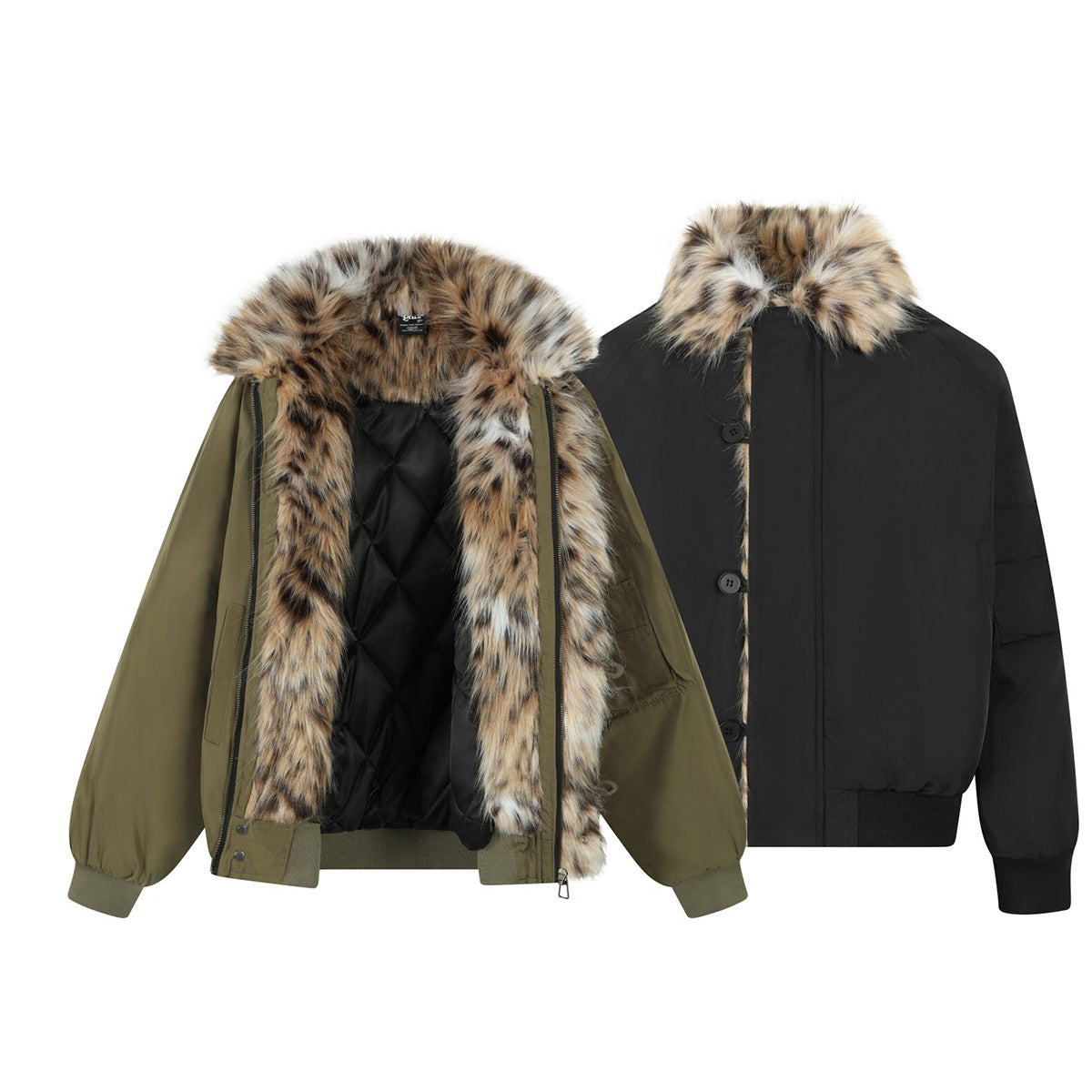 Blouson homme à col effet fourrure léopard – Élégance nocturne