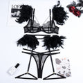 Plumes de Minuit – Ensemble Boudoir en dentelle & plumes