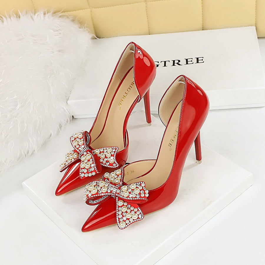 Scarlet Wedding Pumps – Jewel Bow & Stiletto Heel
