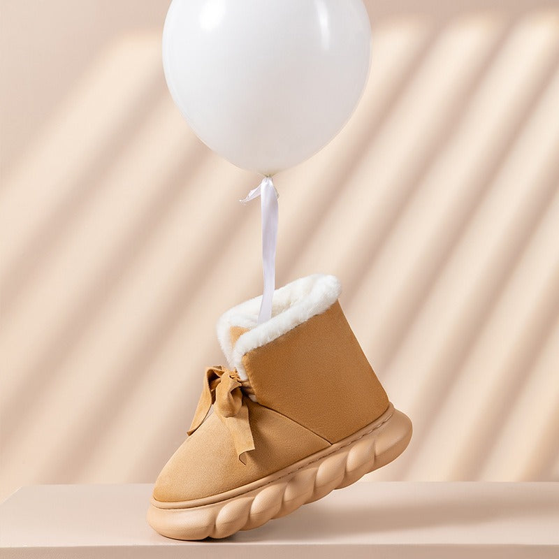 Bottines cocooning fourrées à nœud – semelle épaisse