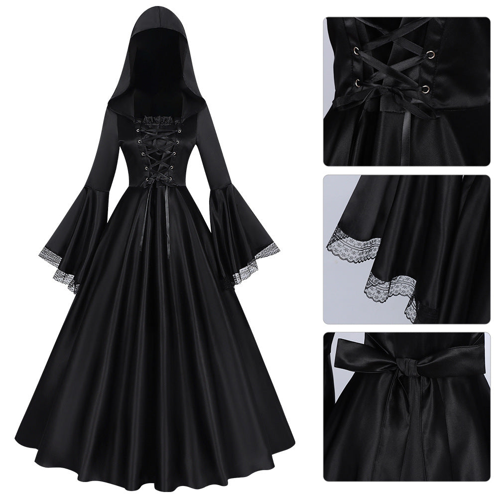 🖤 Robe Nocturne à Capuche – Satin Noir
