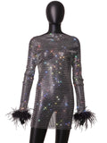 Robe Ange de Givre – Strass Scintillants & Plumes