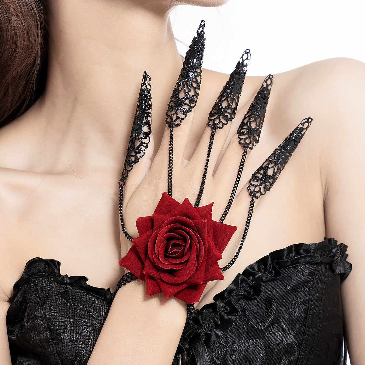 Parure Gothique Rose Noire & Gouttes de Sang