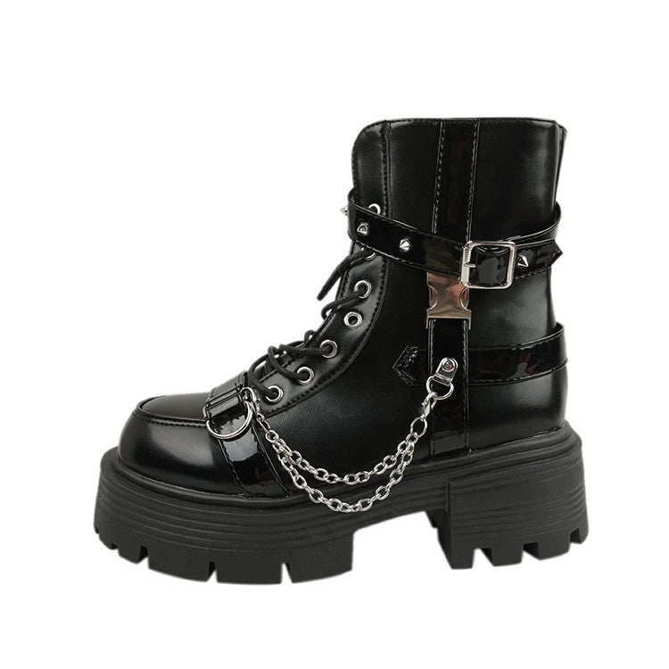 Bottines Gothiques à Chaîne – Semelle Épaisse Noire