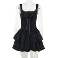 Robe Corset Noire à Volants – Cabaret des Ombres