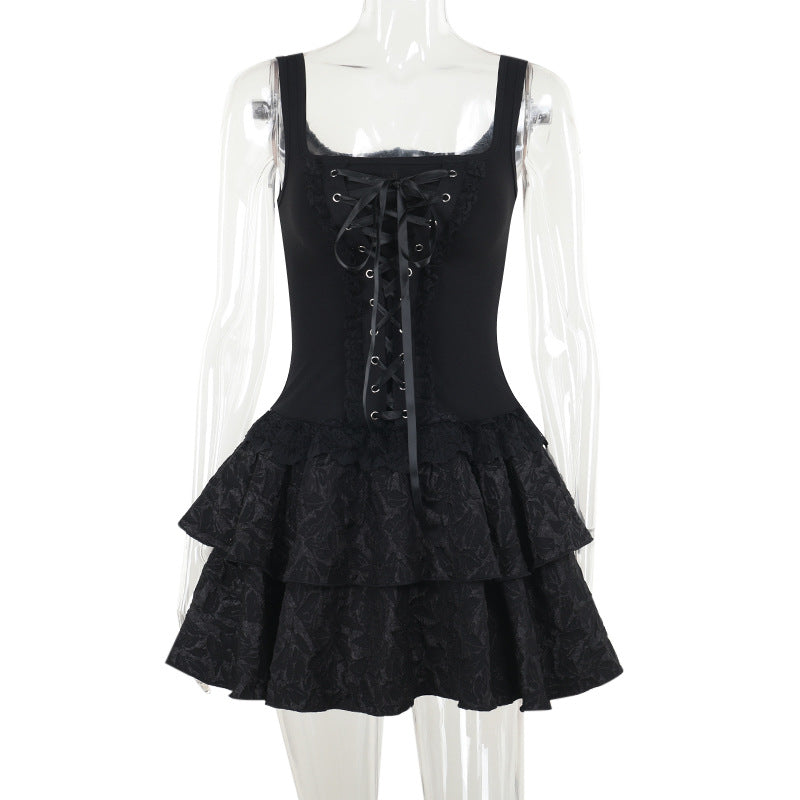 Robe Corset Noire à Volants – Cabaret des Ombres