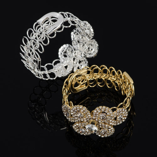 Handmade Silver Gold Color Rhinestone Chain Bracelets & Bangles Crystal Wedding Women Flower Bride Birthday Gifts