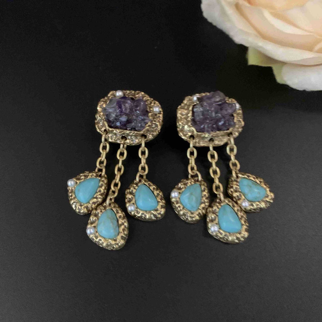 Les Larmes de Bohème — Boucles d’Oreilles Améthyste & Turquoise