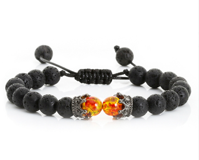 Bracelet Tissé en Pierres Noires & Éclat Ambré – Homme