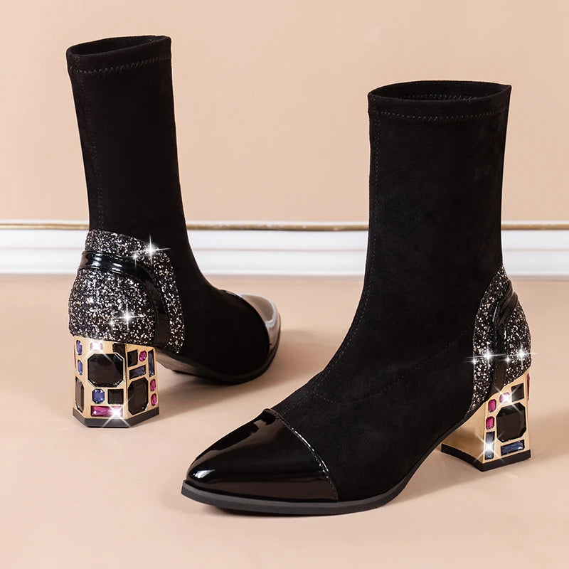 Bottines Noires Talon Cristal – Éclat du Chapiteau