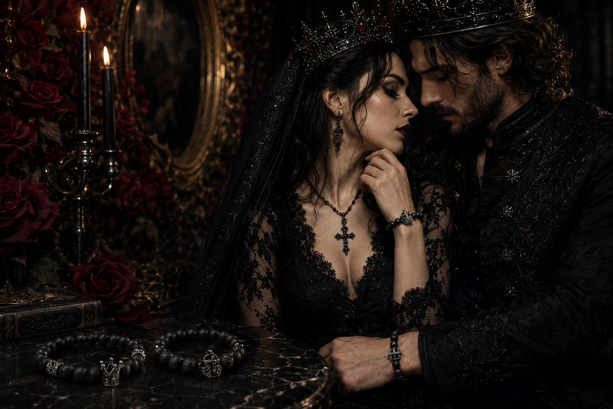 Couronne du Roi Noir – Bracelet Roi en Pierre de Lave