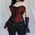 Bustier Corset Rouge & Noir en Dentelle – Étreinte Vampirique