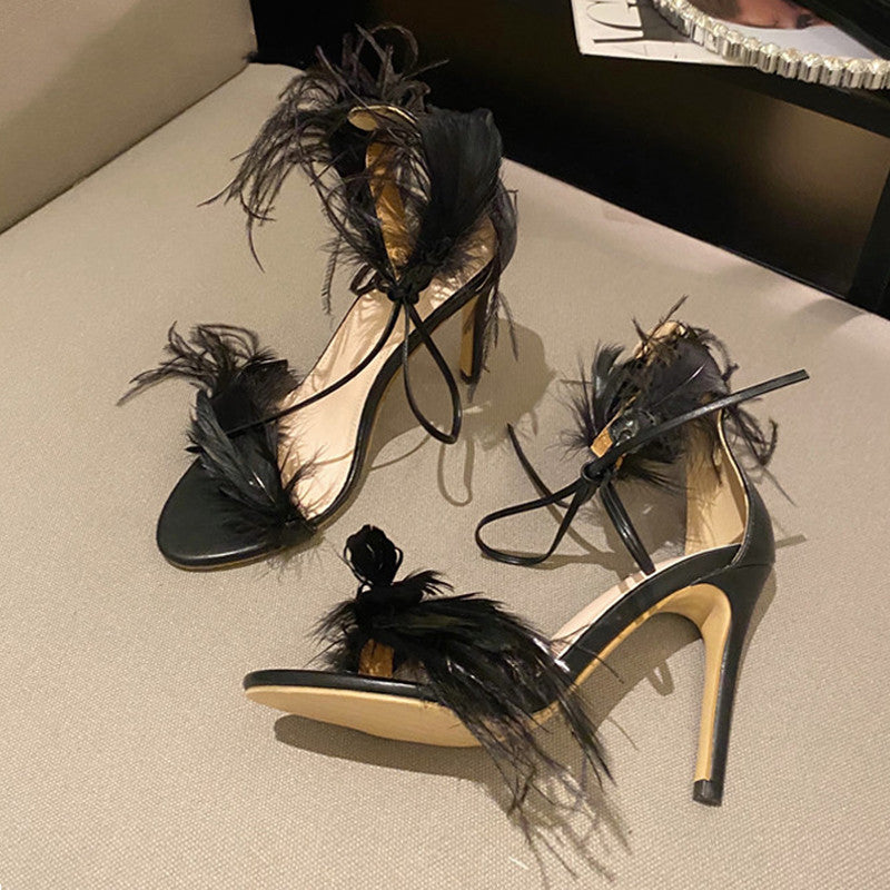 Sandales à Plumes – Talons des Anges Déchus