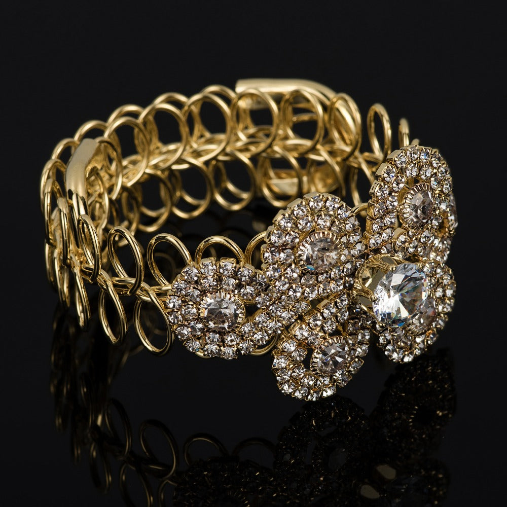 Handmade Silver Gold Color Rhinestone Chain Bracelets & Bangles Crystal Wedding Women Flower Bride Birthday Gifts