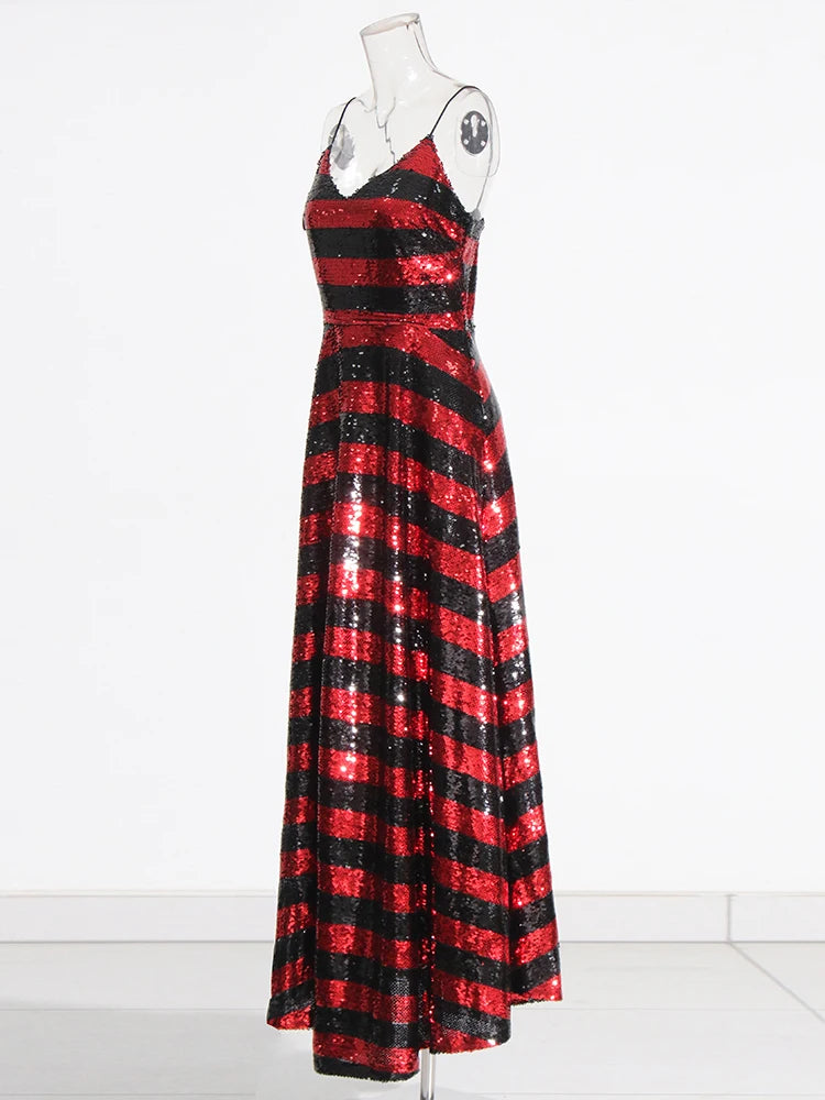 Robe longue à sequins rouge et noir – Cirque des Ombres