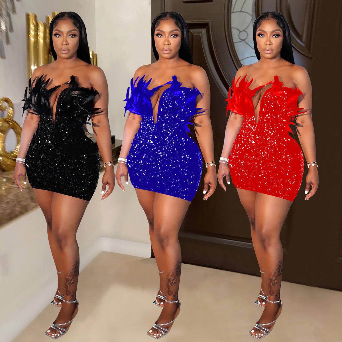 Robe Cabaret des Ombres – Paillettes & Plumes