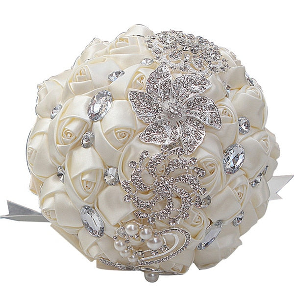 Bouquet de Mariée Éternel – Roses, Cristaux & Strass