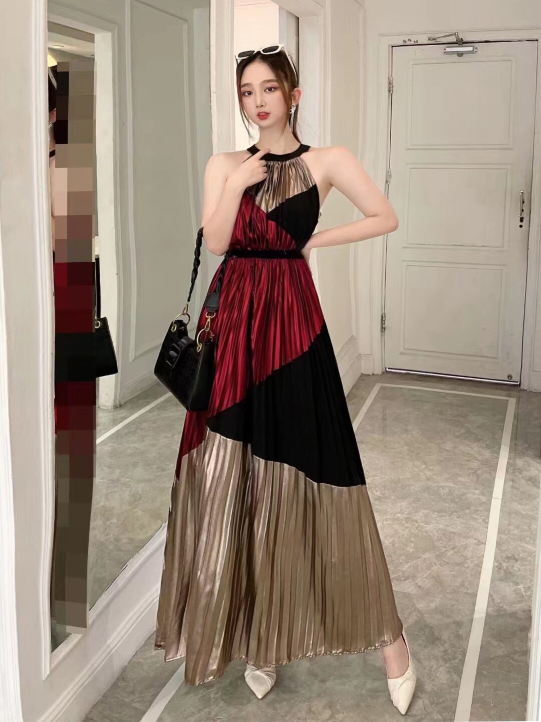 Robe longue plissée bohème rouge & noire – Gypsy Witch