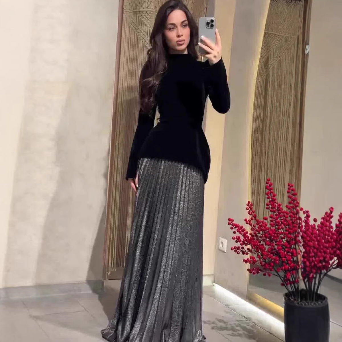 Robe Longue Noire Reine des Ombres