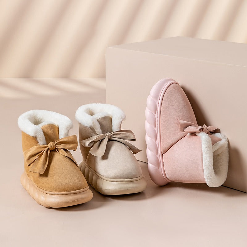 Bottines cocooning fourrées à nœud – semelle épaisse
