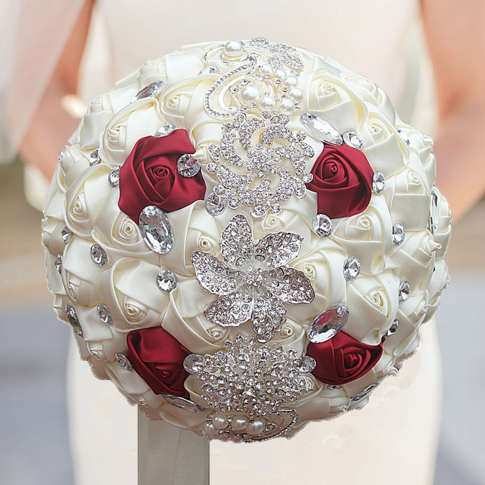 Bouquet de Mariée Éternel – Roses, Cristaux & Strass