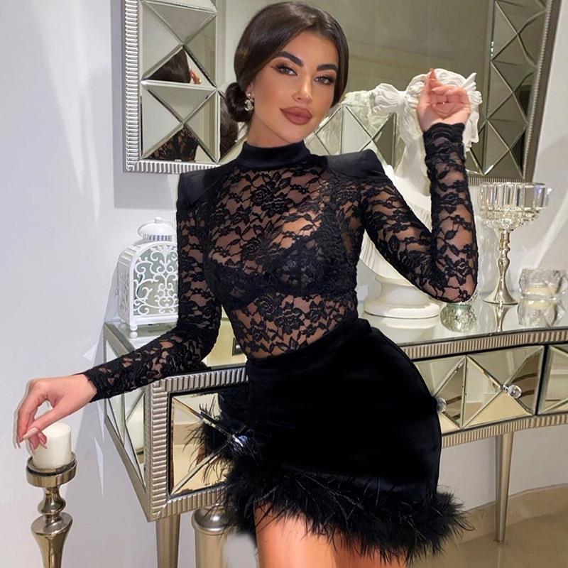 Robe Noire Dentelle & Velours – Nuit Vaudou