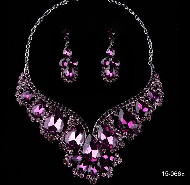 Dark Nuptials Set - Crystal Necklace & Earrings