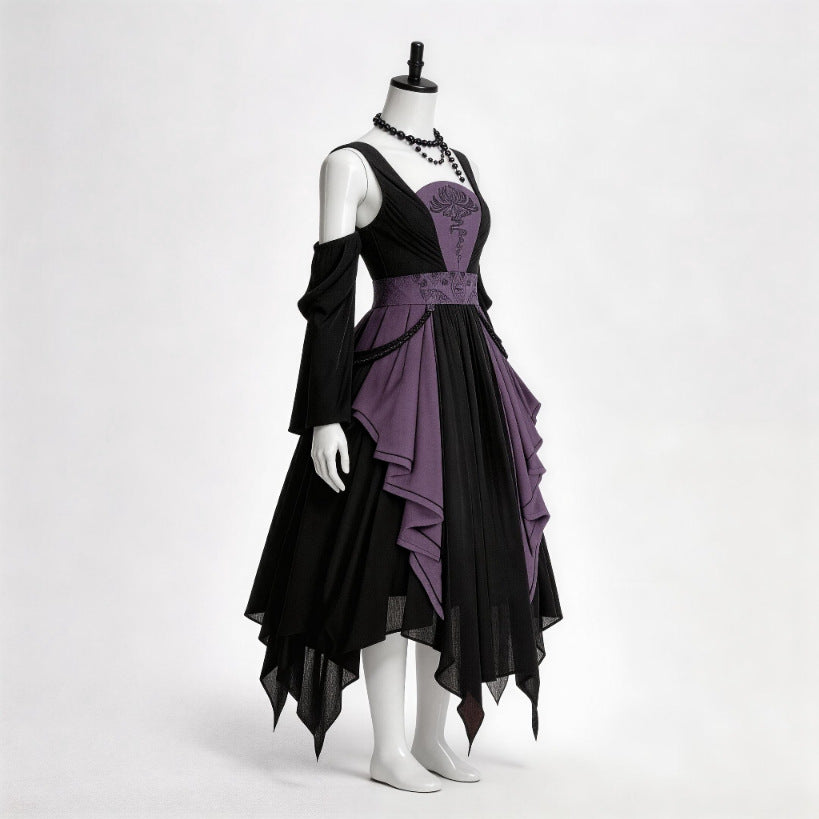 Robe Sorcière Gypsy Gothique Noire & Violette – Esprit Bohème Mystique