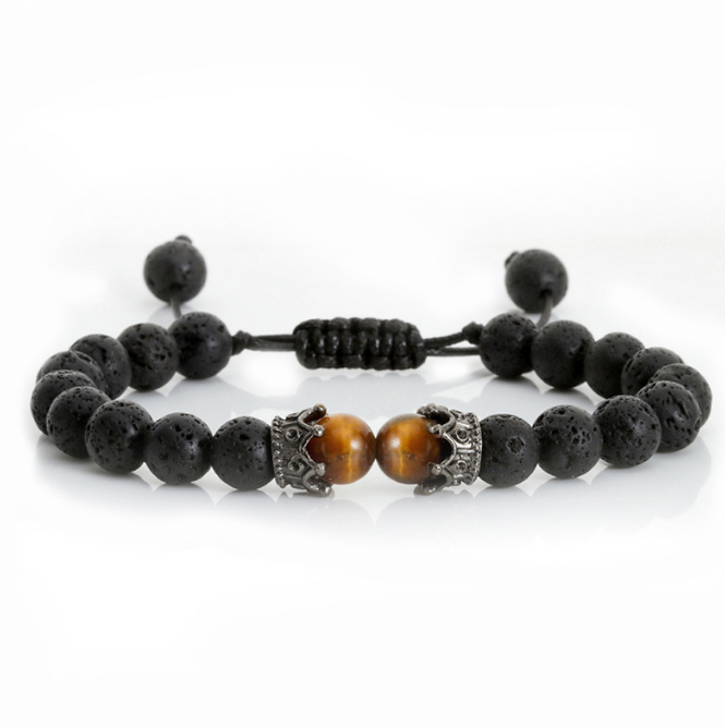 Bracelet Tissé en Pierres Noires & Éclat Ambré – Homme