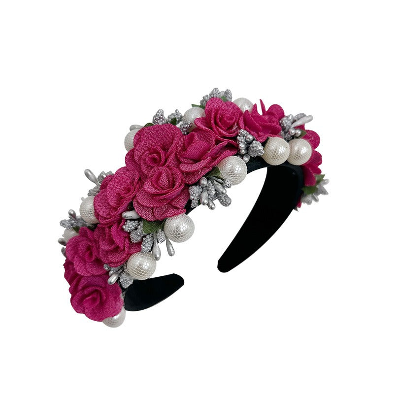 The Purple Bride's Crown — Baroque Rose and Pearl Headband