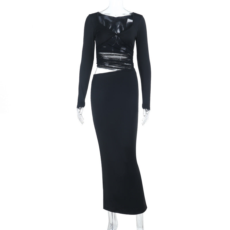 Robe longue noire Voile des Profondeurs