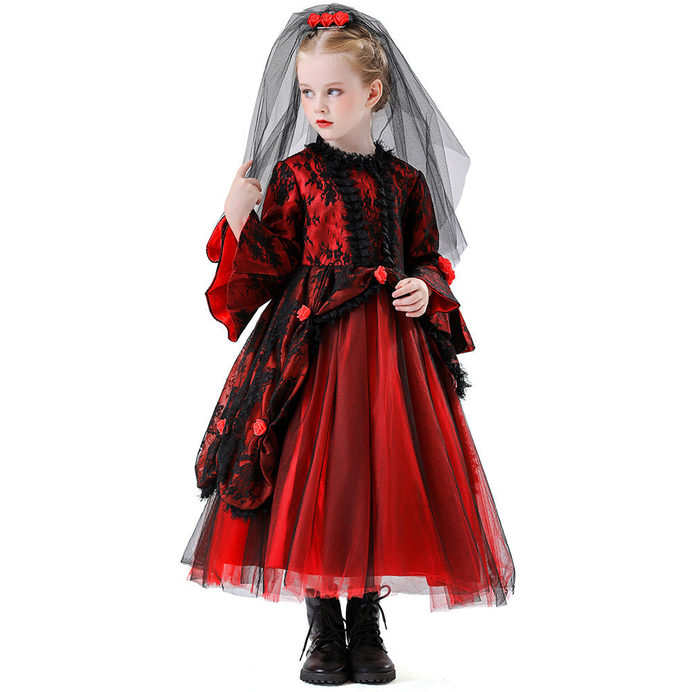 Petite Mariée Écarlate – Robe Gothique Enfant