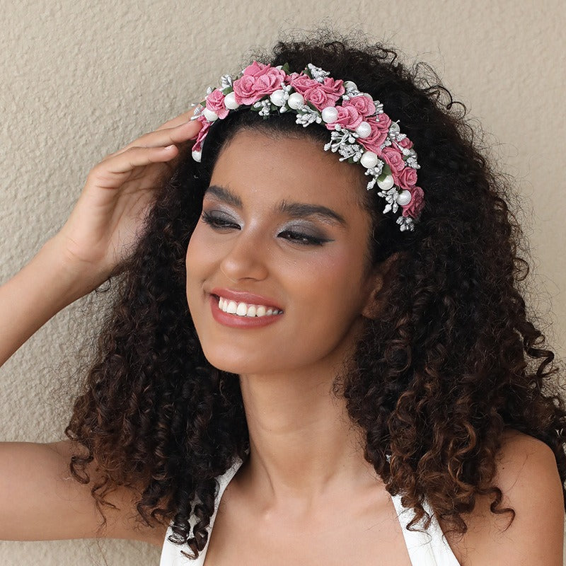 The Purple Bride's Crown — Baroque Rose and Pearl Headband