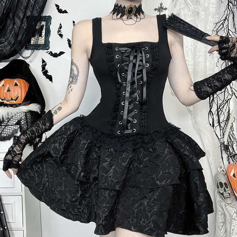 Robe Corset Noire à Volants – Cabaret des Ombres