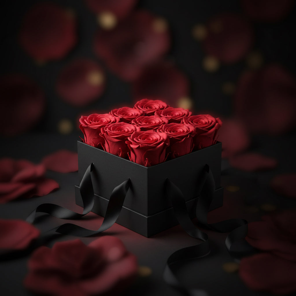 Roses de la Nuit Éternelle — Coffret de 9 Roses de Savon